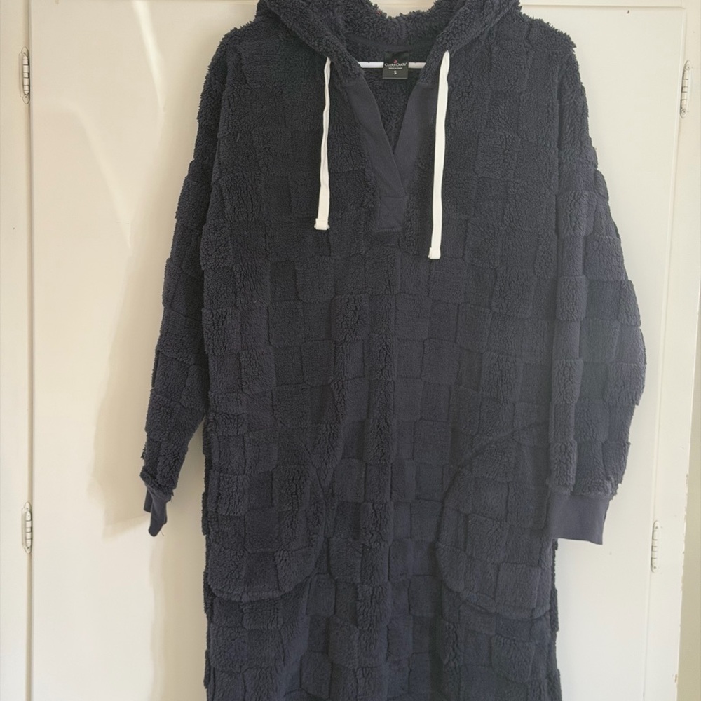 Cuddl Duds Navy Blue  Hooded Fleece Lounge dress with pockets Small